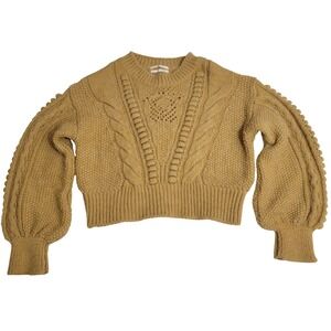Anthropologie Mustard Chunky Cable Knit Cropped Balloon Sleeve Sweater Size‎ L
